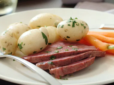 Corned beef silverside with parsley chat potatoes