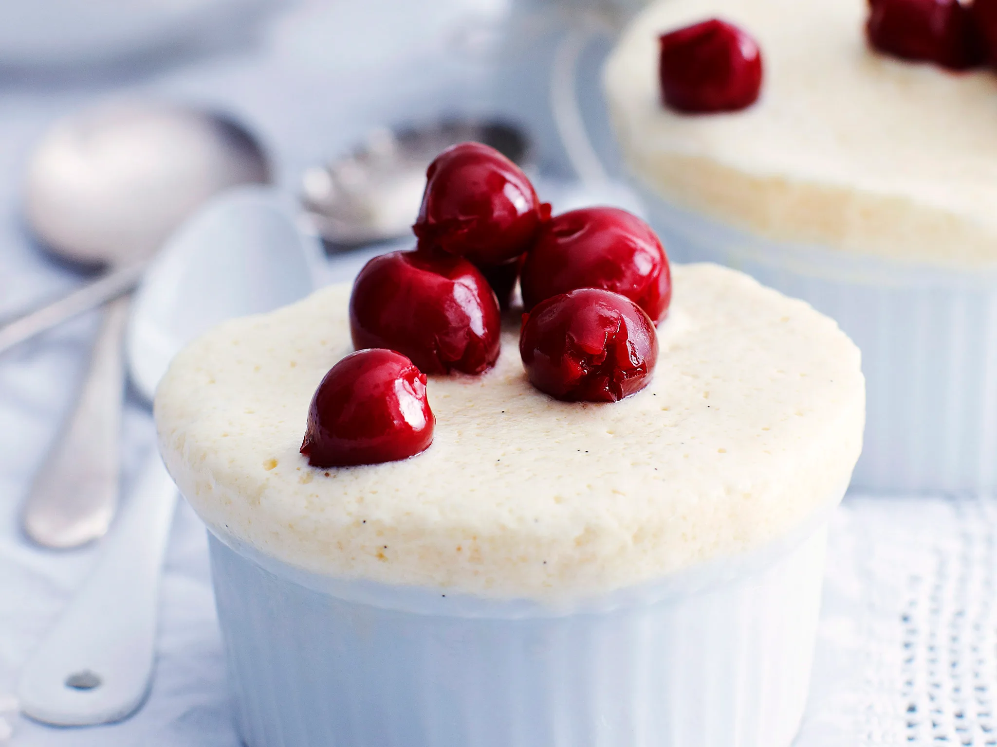 Frozen Vanilla Souffle with brandied cherries