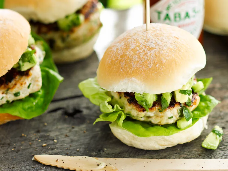 Lemon grass chicken sliders with avocado salsa