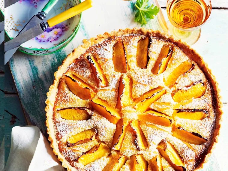 Peach and rose frangipane tart