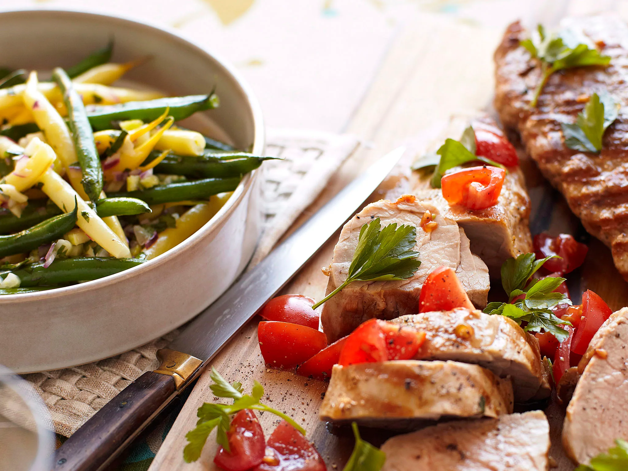Pork fillet with warm bean salad