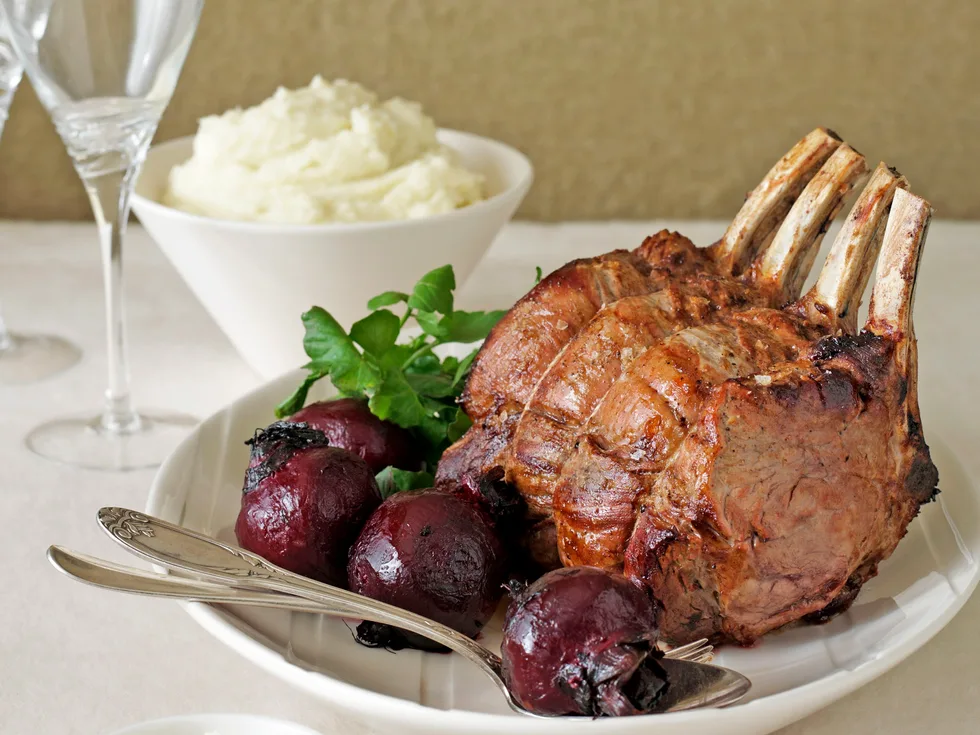 Beef Rib Roast with Potato Puree and Roasted Beetroot