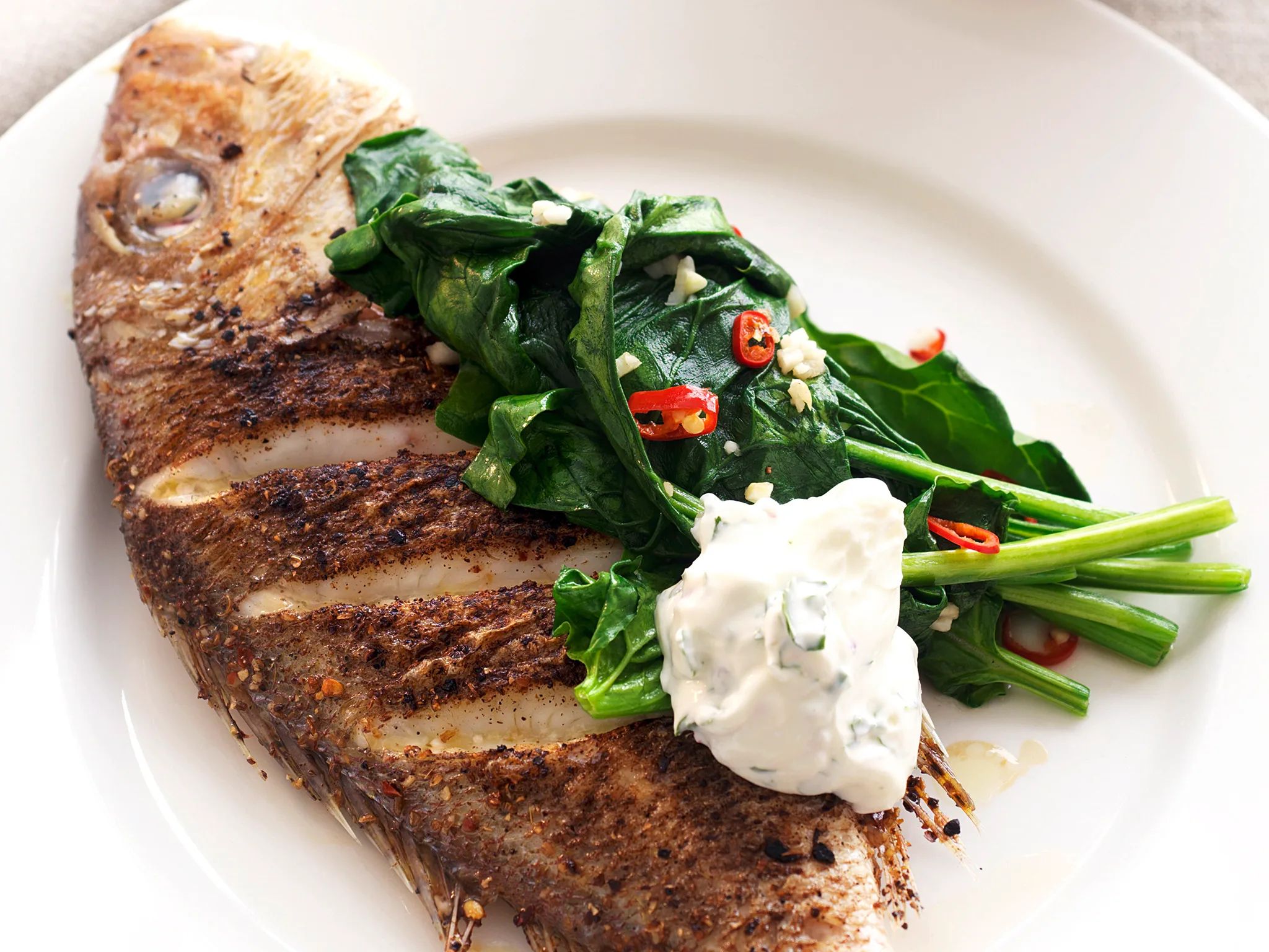 Chermoula-Rubbed Snapper with Coriander Yoghurt Sauce