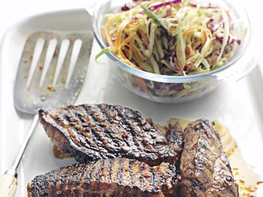 Chilli and Honey Barbecued Steak with Coleslaw