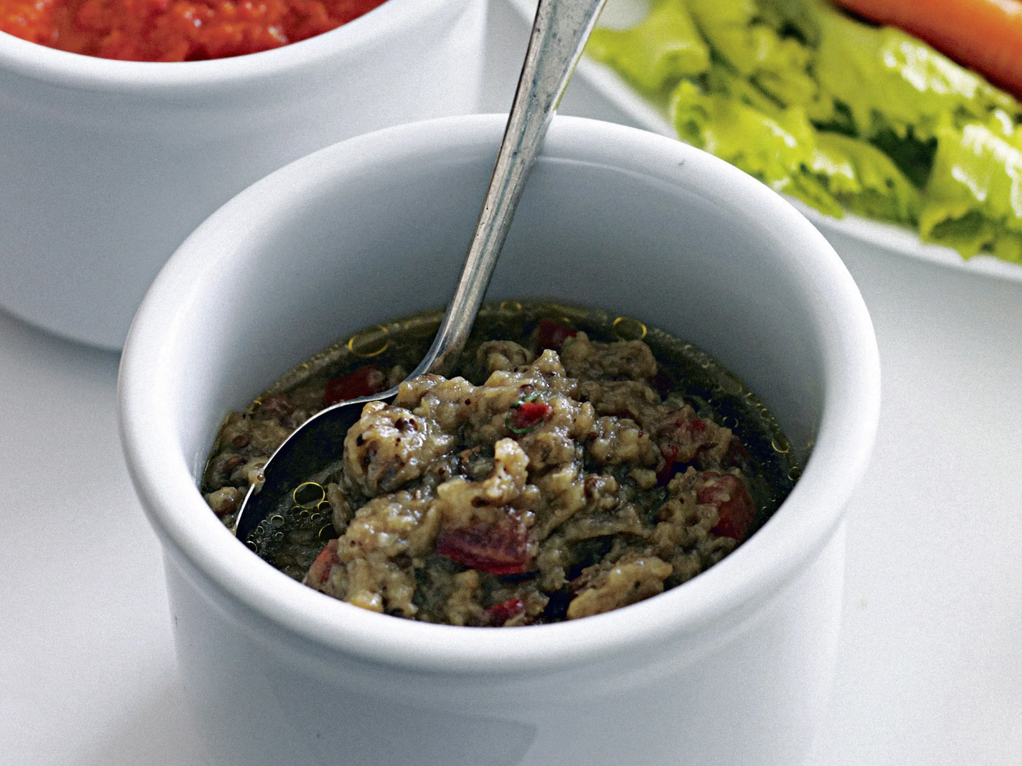 Crudites with Roast Capsicum Dip and Eggplant Caviar