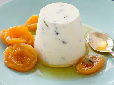 Dried Apricots in Cardamon Syrup with Pistachio Ice-cream