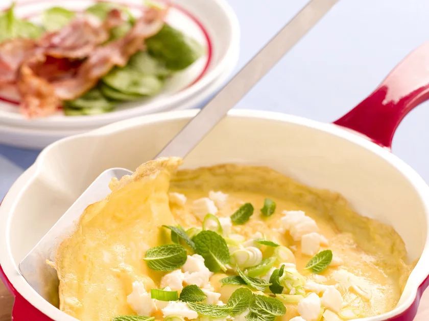 Feta and Mint Omelettes with Crisp Bacon
