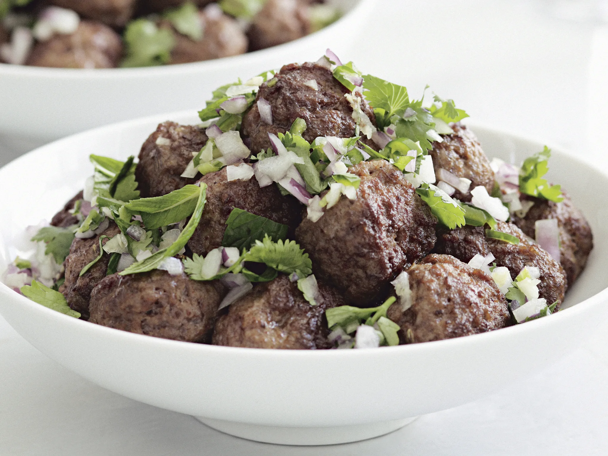 Lamb meatballs with mint and coriander chutney