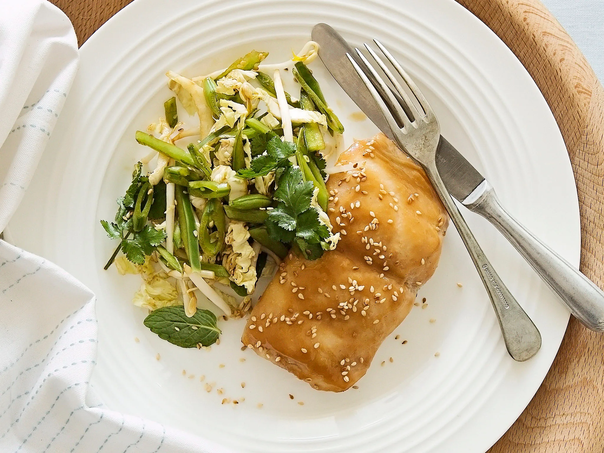 Miso-glazed fish with Crisp Asian Salad