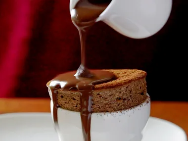 Mocha Souffles with Chocolate Sauce