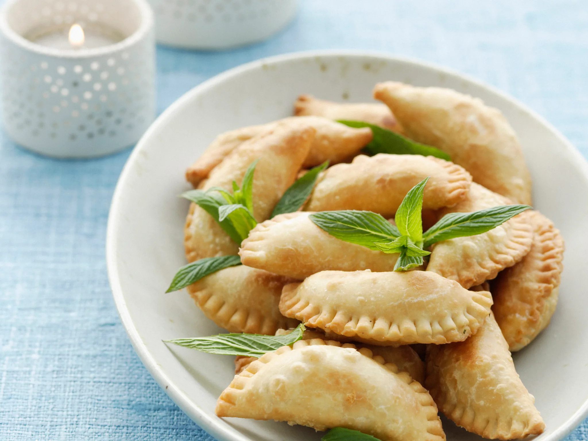 Olive oil pastires with cheeses and mint