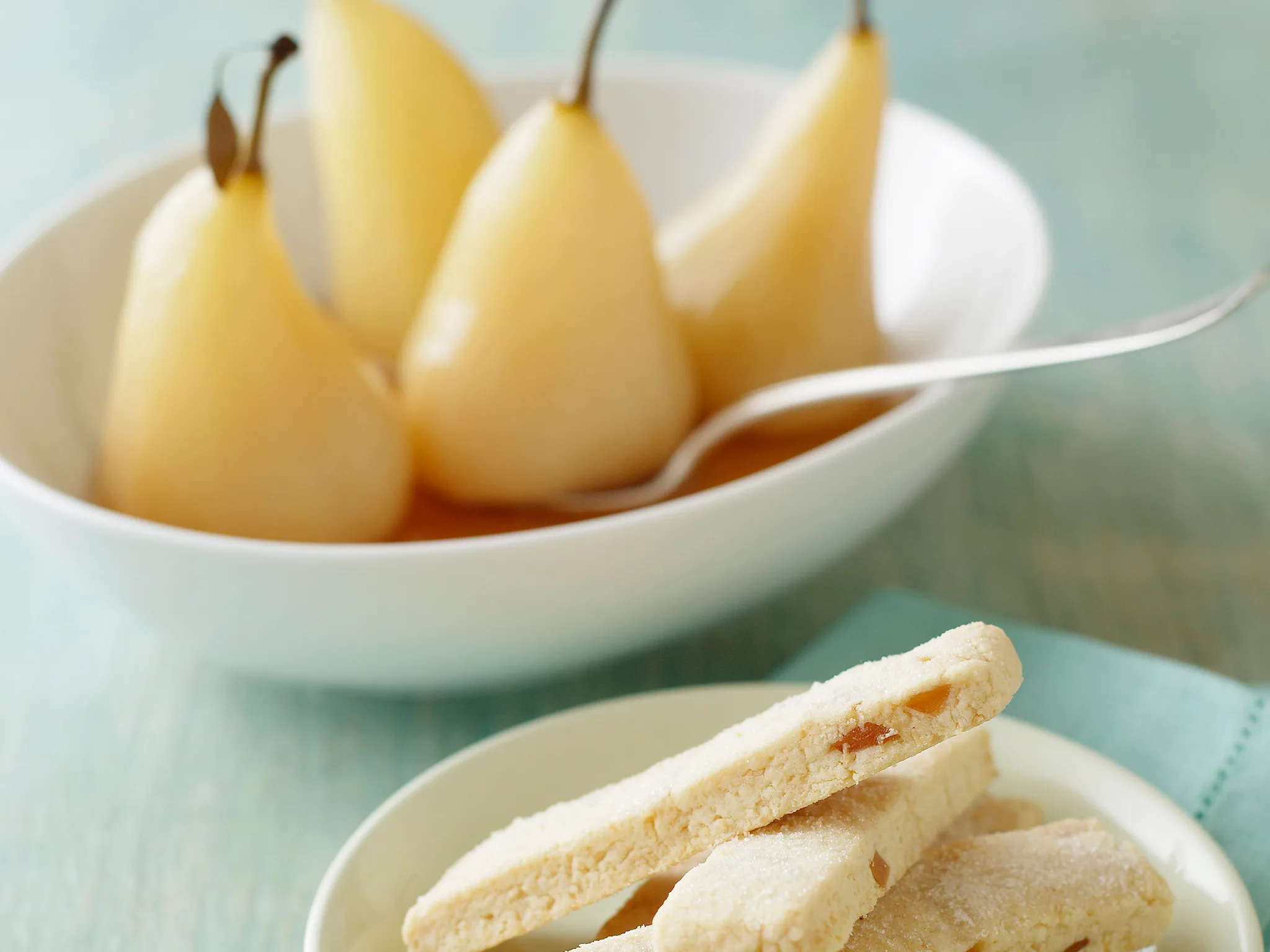 Poached Pears with Ginger Shortbread
