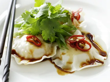 Seafood ravioli with sesame dressing