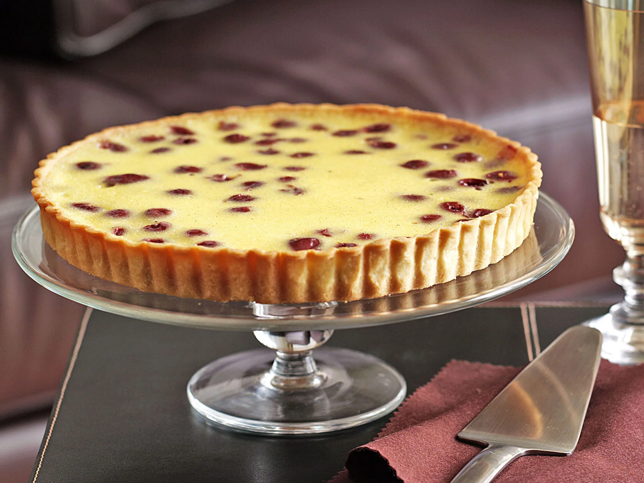 Sour cherry custard tart-image
