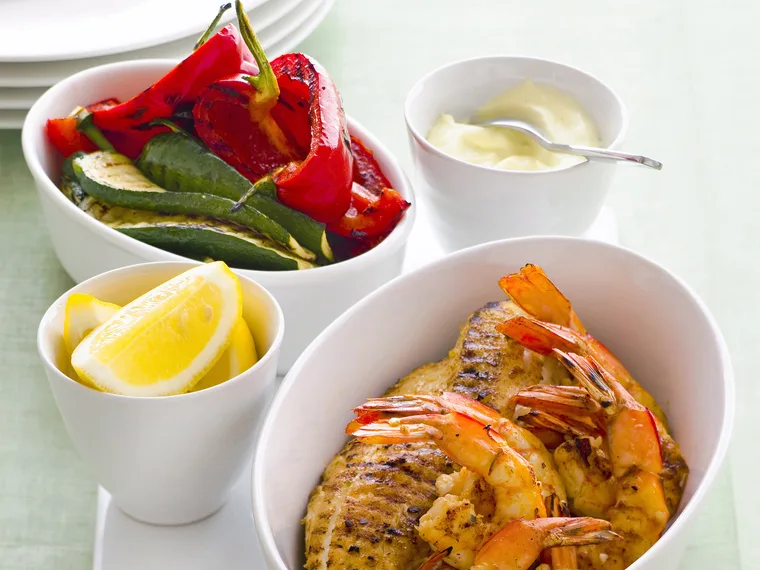 Spanish-Style Barbecued Seafood with Garlicky Mayonnaise