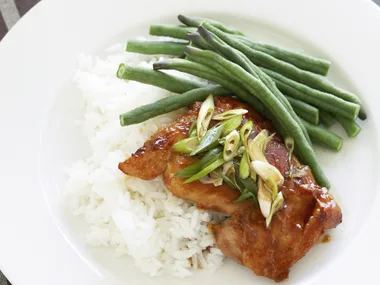 Steamed snake beans and Hoi Sin chicken