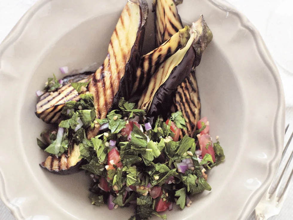 Tabouli with char-grilled eggplant