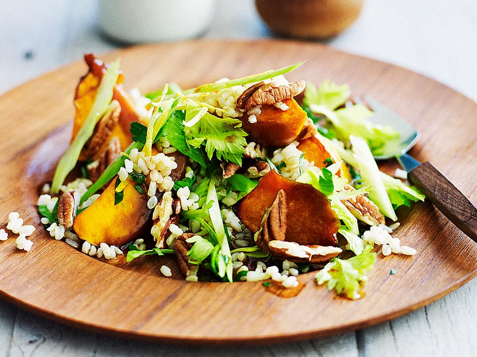 Brown rice and roast pumpkin salad