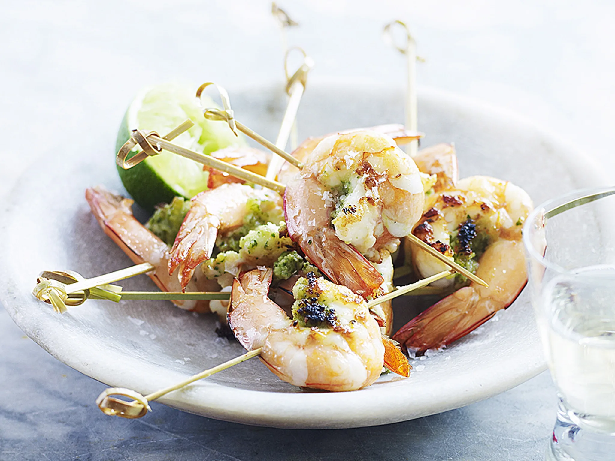 Lemongrass prawn skewers