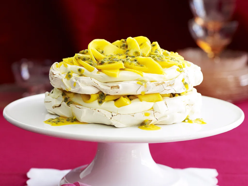 Mango and passionfruit meringue cake