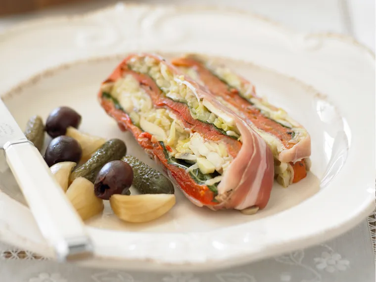 mushroom, leek and prosciutto terrine