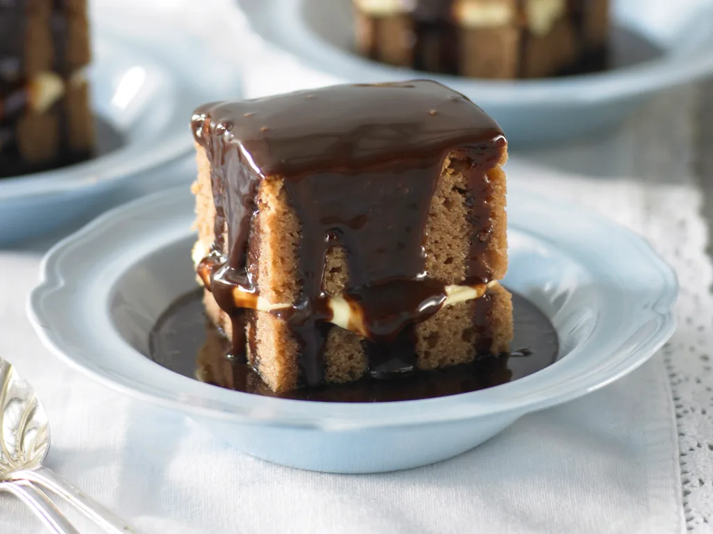 Milk Chocolate mud cake with hot fudge sauce