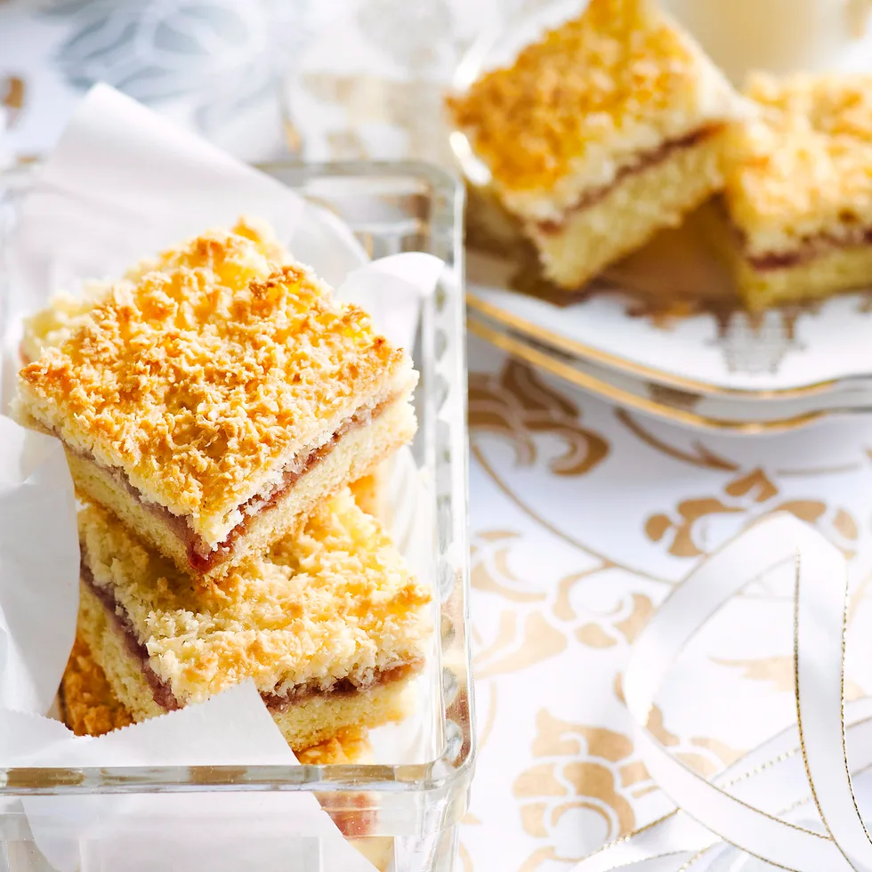 Jam and coconut slice