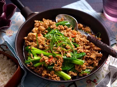 Sichuan-style gai lan and pork mince
