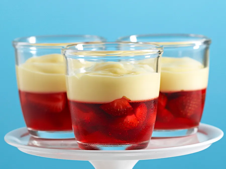 Strawberry and custard jelly cups