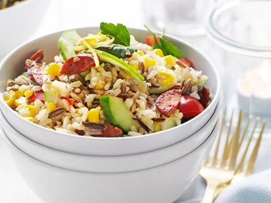 Wild rice and chorizo salad