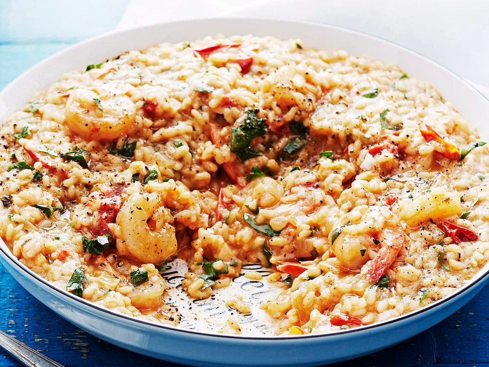 Prawn, tomato and pea risotto