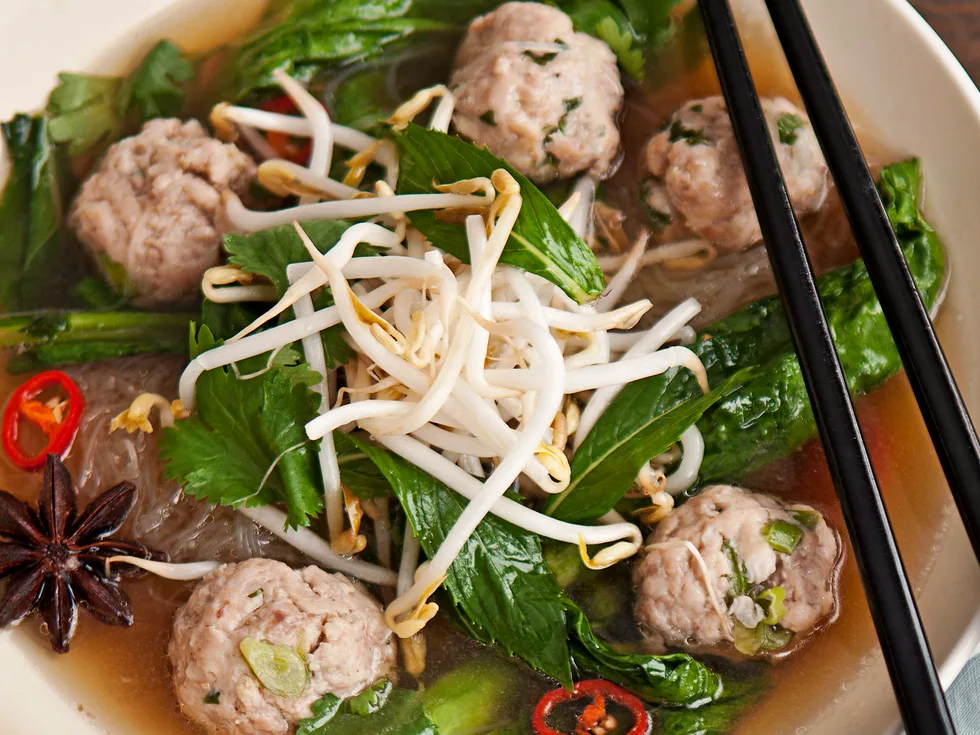 Vietnamese chicken meatball and noodle soup