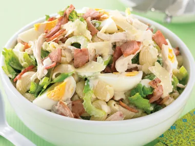 Creamy bacon and egg pasta salad
