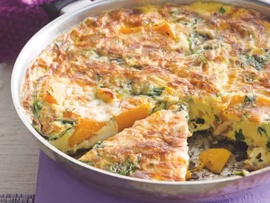 Pumpkin, spinach and bacon frittata