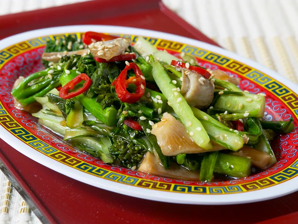 mixed Asian greens in oyster sauce