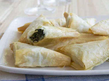 spanakopita (spinach and fetta triangles)