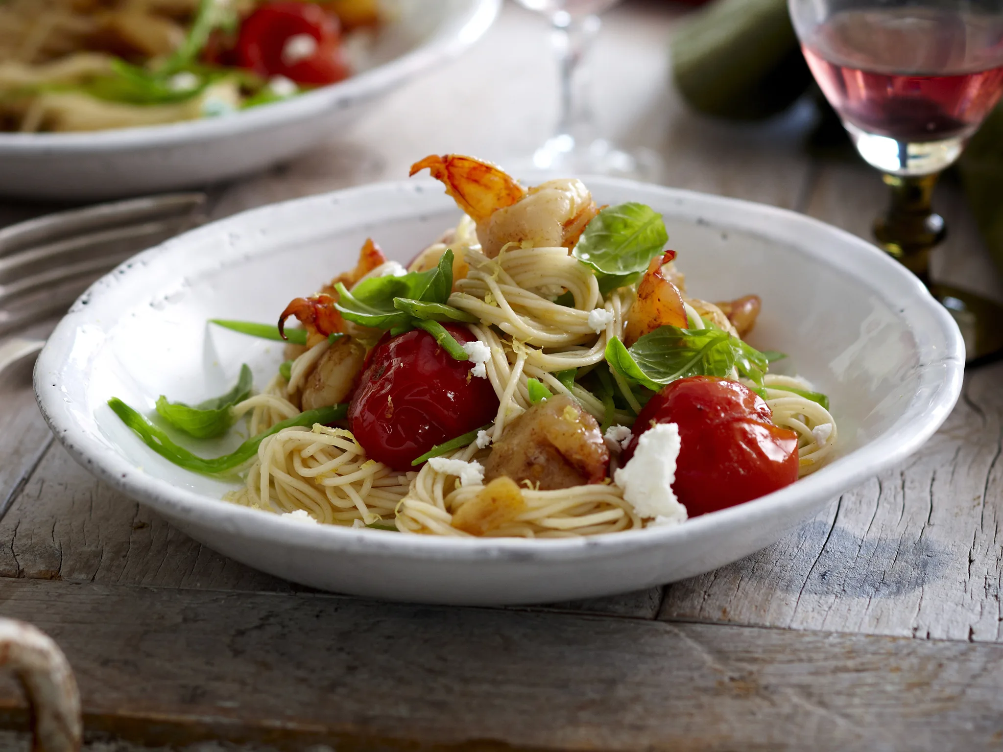 Angel hair pasta with prawns