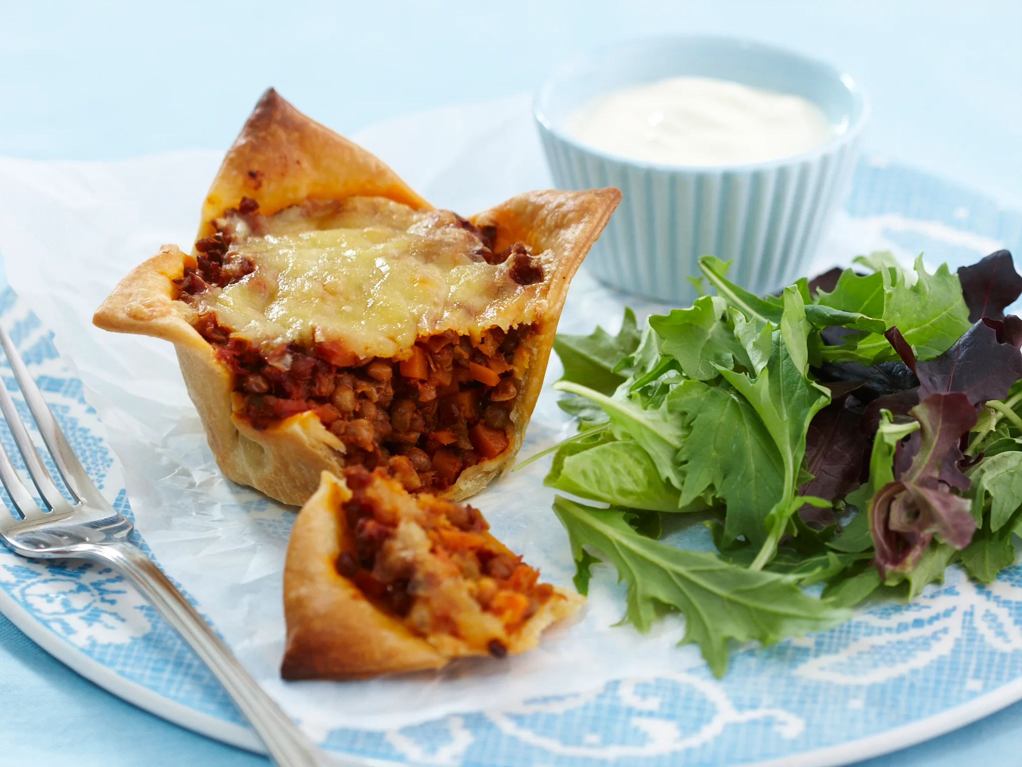 Cheesy lentil pies