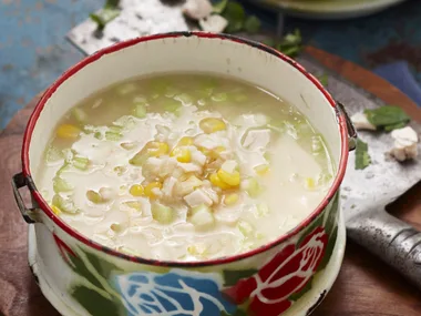 Chicken sweet corn and rice soup