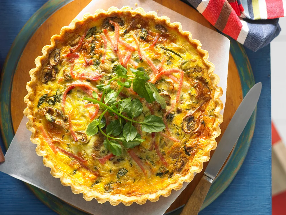 Chicken, mushroom and brie quiche