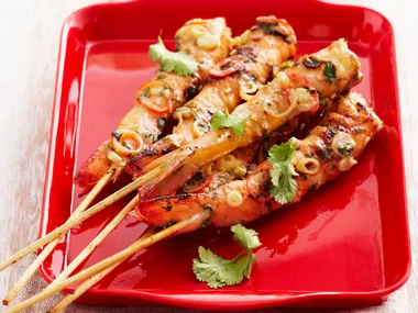 grilled coconut and lemongrass prawn skewers