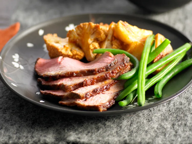 Moroccan spiced roast beef with caramelised cauliflower