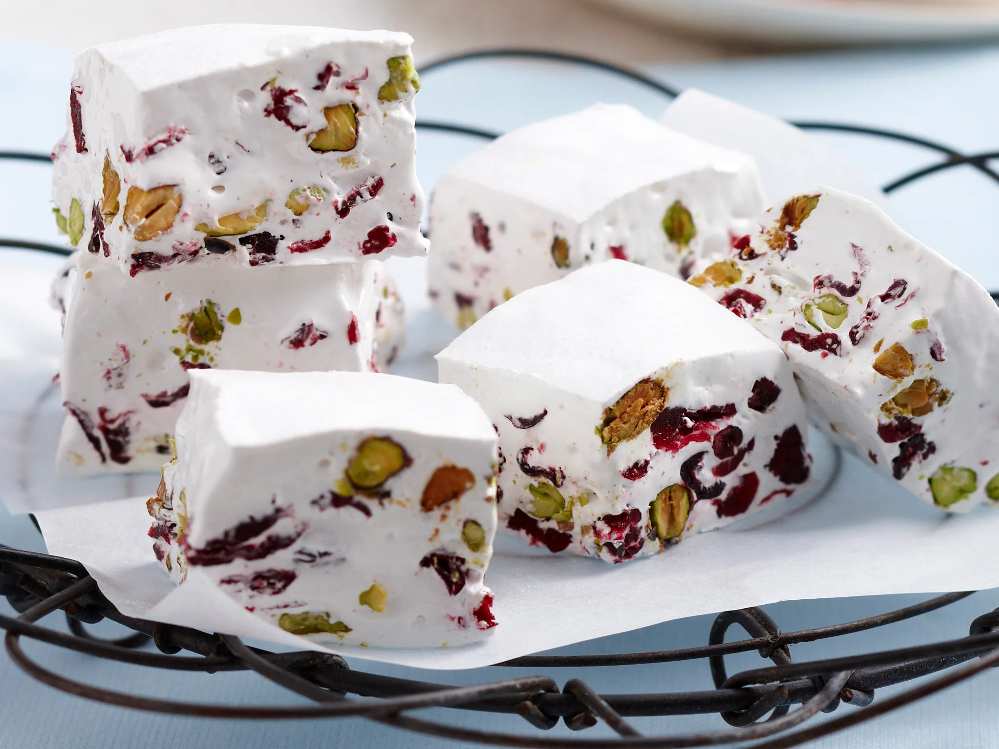 Pistachio and cranberry nougat