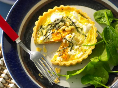 Pumpkin, feta and basil quiche