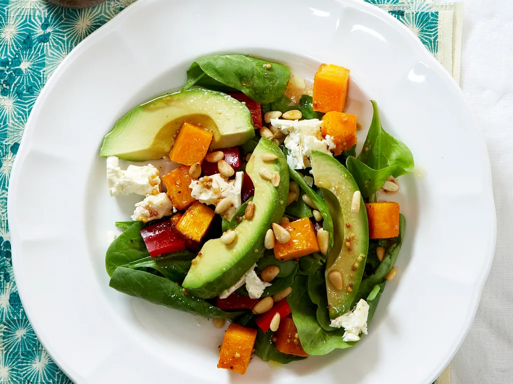 Roast pumpkin, spinach and feta salad