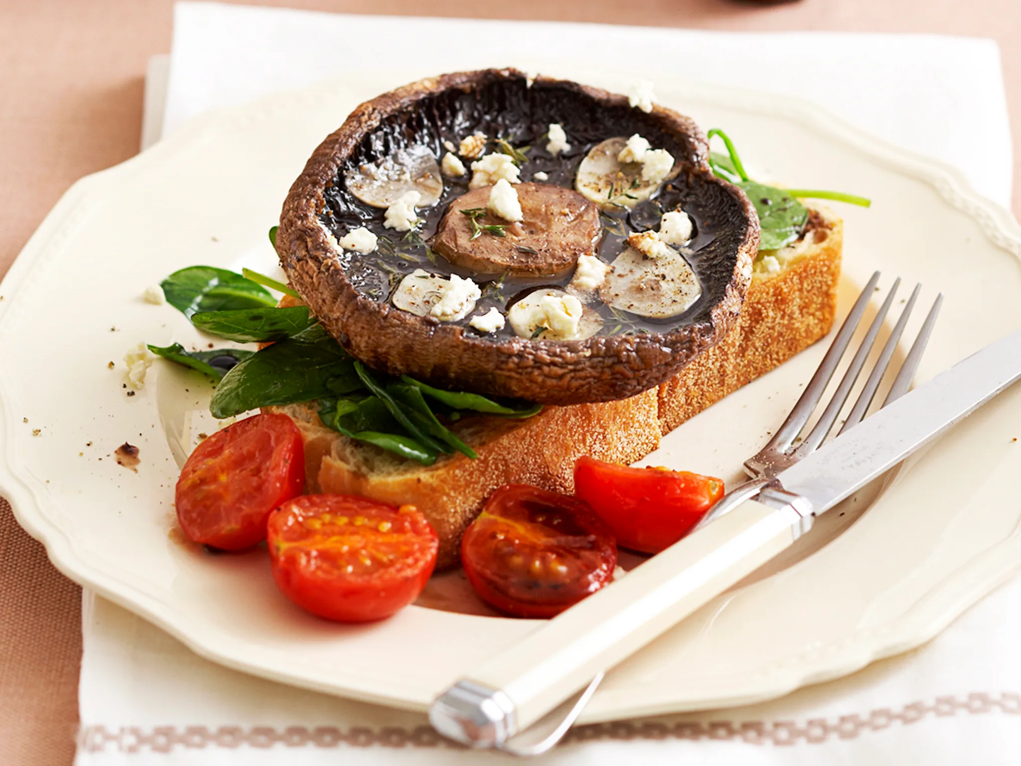 Roasted portabello mushrooms with garlic and feta
