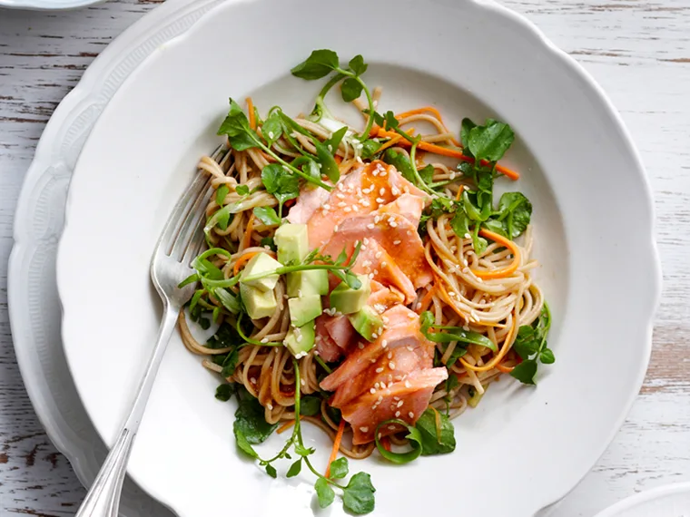 Salmon fillets with soba noodle salad