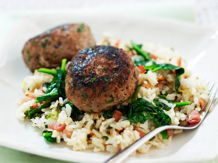 turkey rissoles with spinach rice