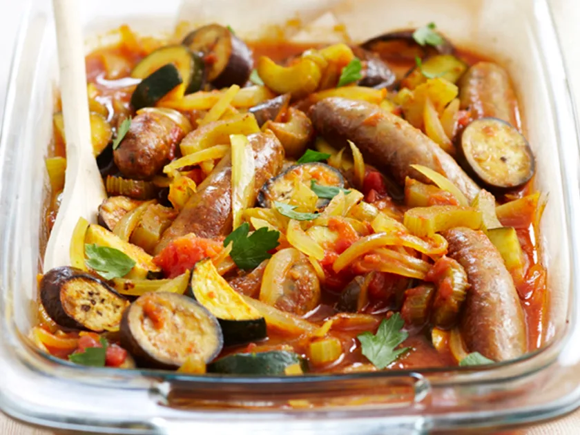 Curried Sausage and Vegetable Tray Bake