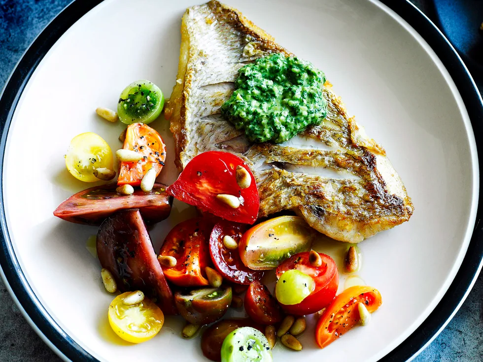 Grilled fish with salsa verde